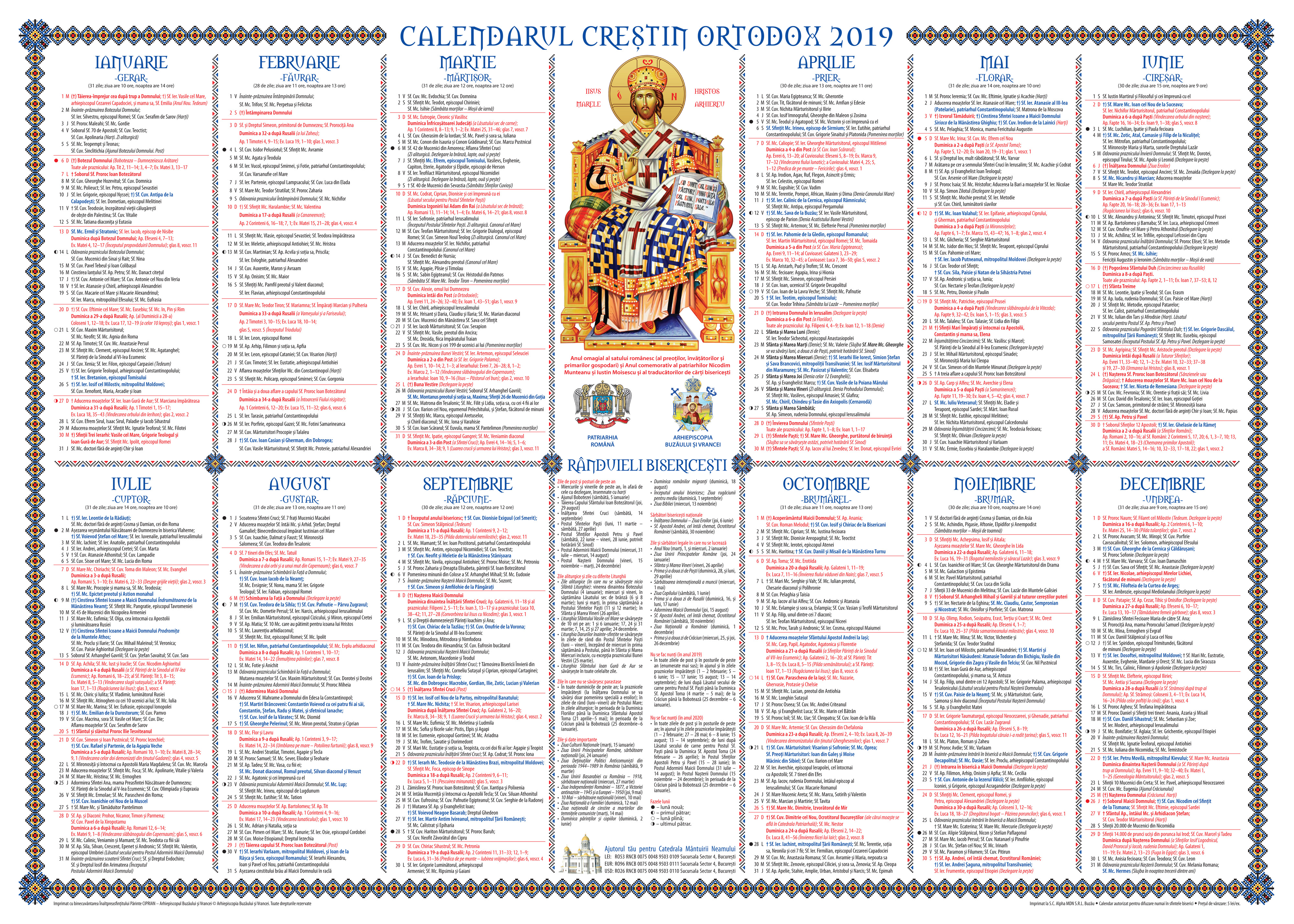 A apărut calendarul creștin ortodox pentru anul 2019 în ...